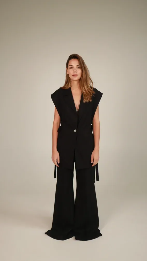 structured vest with ties - black