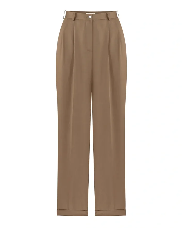 wide-leg tencel trousers with high waist - beige