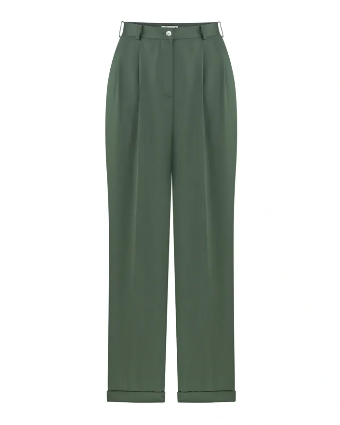 wide-leg tencel trousers with high waist - olive