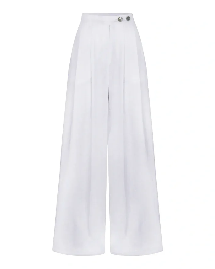 linen high-waisted palazzo trousers - white