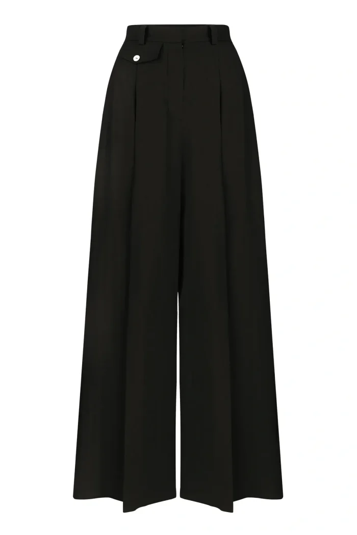 high-waisted linen palazzo trousers - black