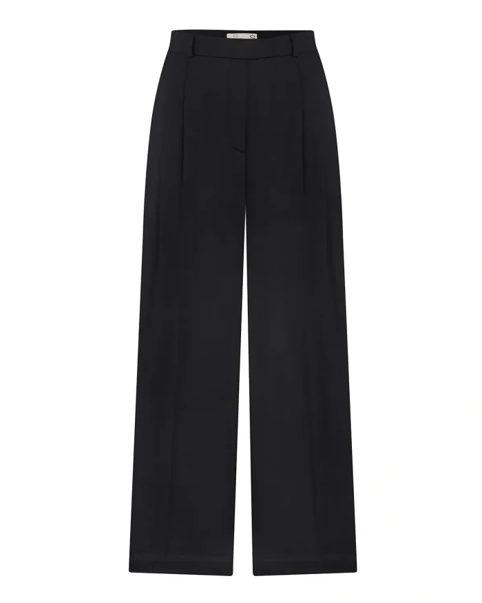 high-waisted viscose trousers - black