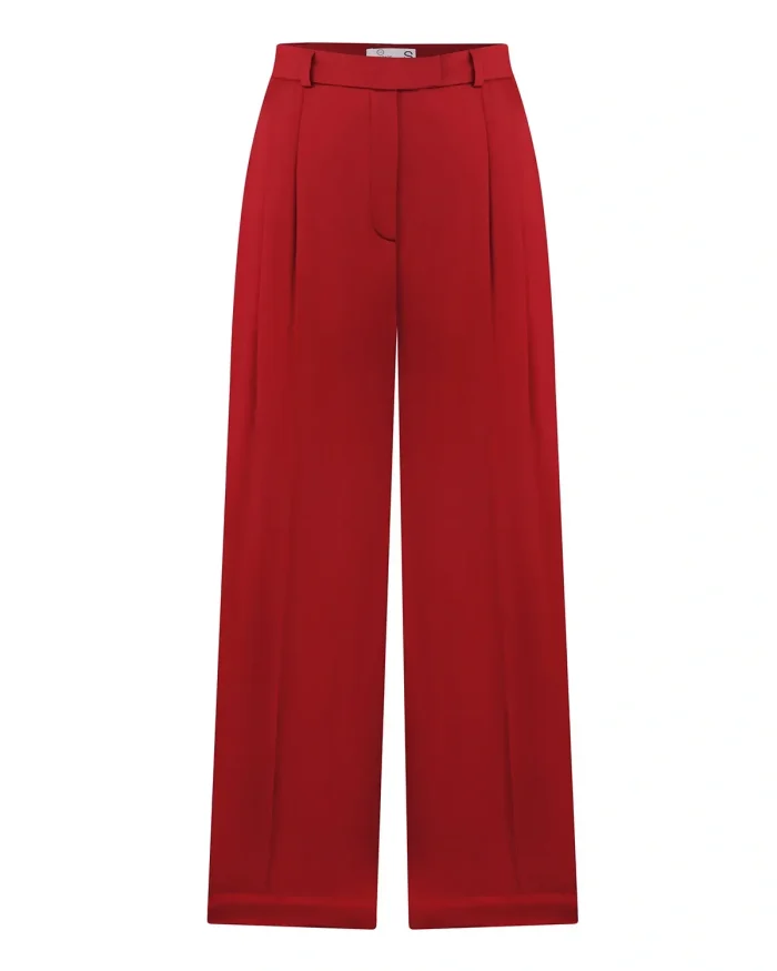 high-waisted viscose trousers - red