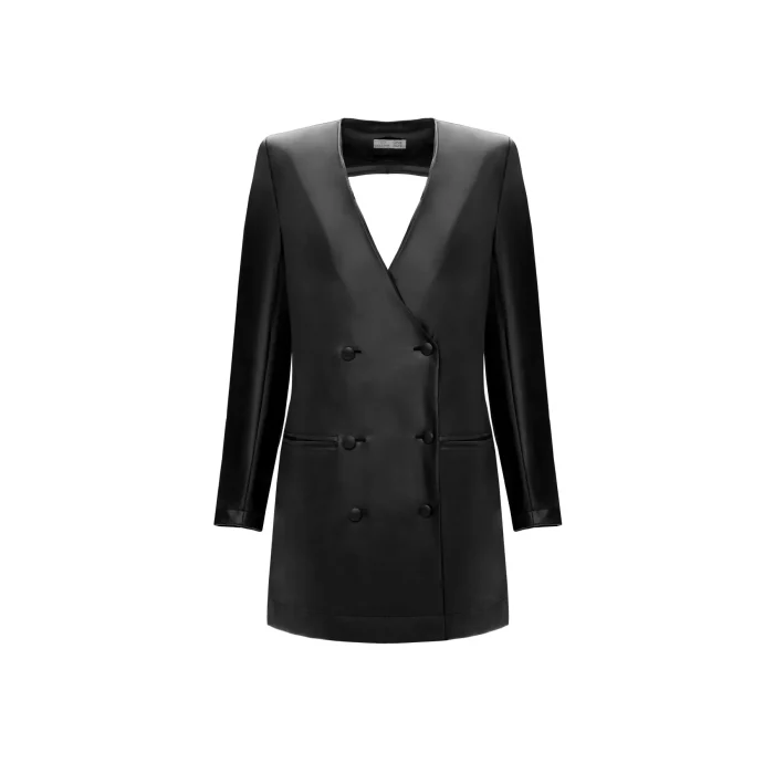 leather blazer with an open back - black