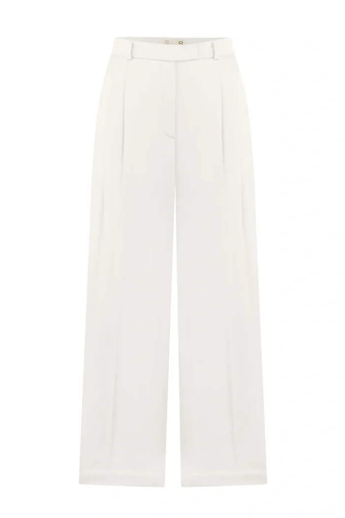 high-waisted wide-leg viscose trousers - milk