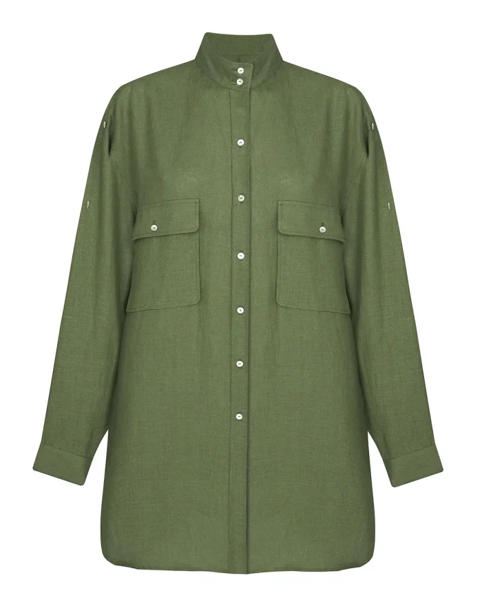 oversized linen shirt - olive