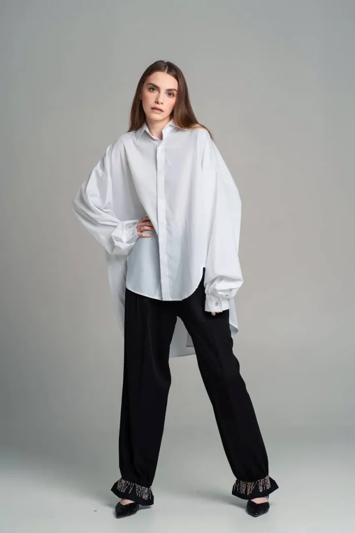 cotton shirt with variable length - white
