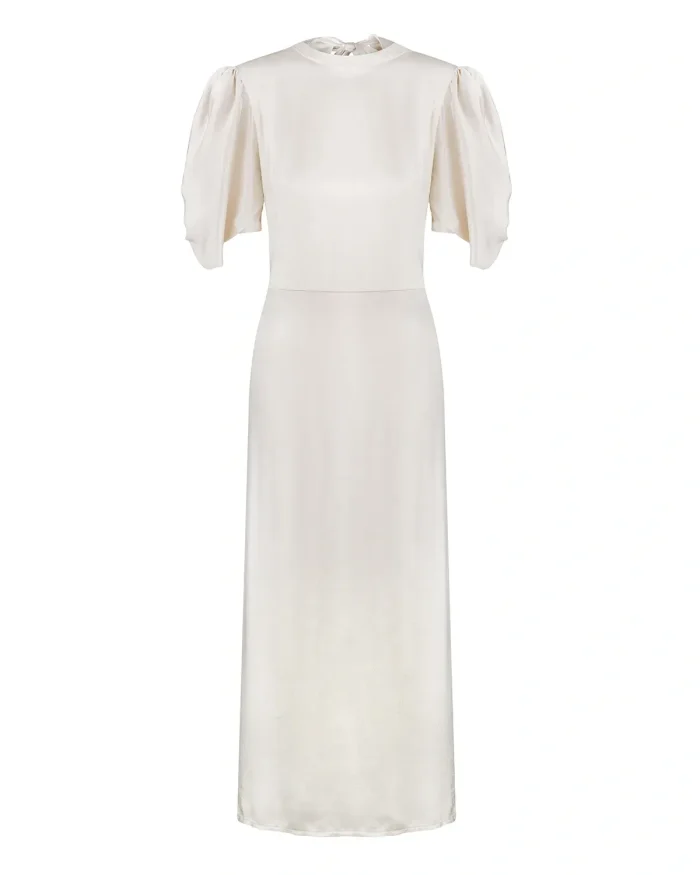 viscose dress with open back and flashlight sleeves - milk