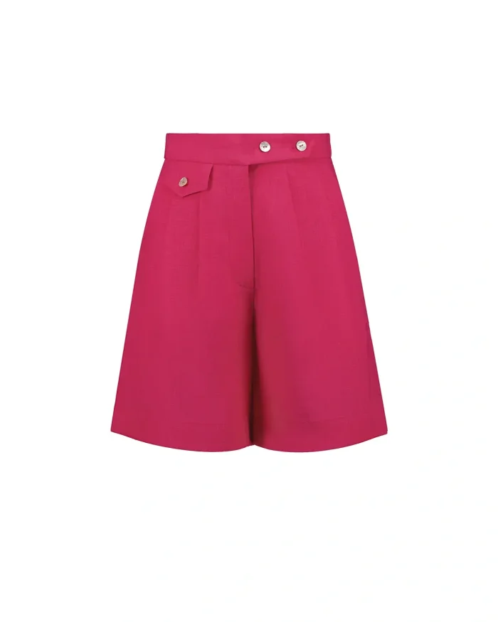 high waisted linen shorts - raspberry