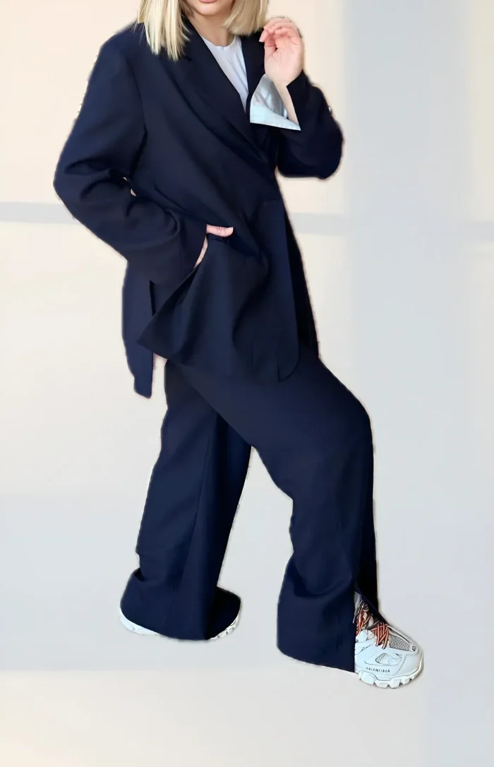 long wide-leg trousers with cuts - navy