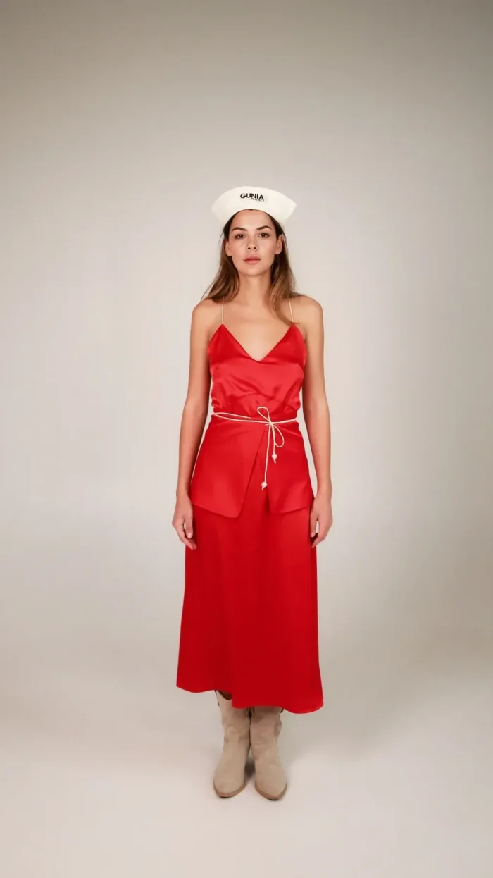 dress with an open back and a decorative belt - red