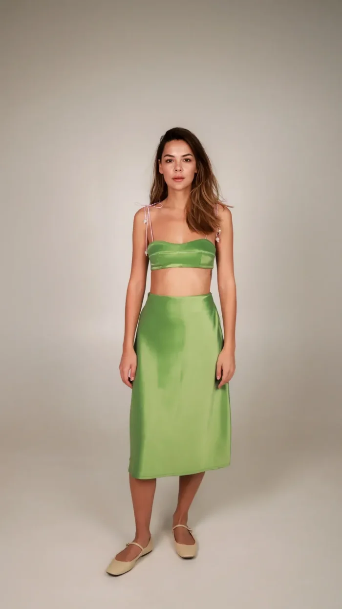 silk top with ties and pearls - olive