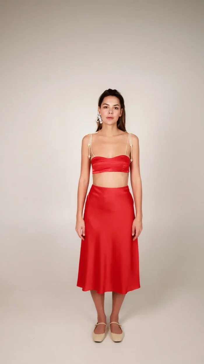 silk midi skirt - red