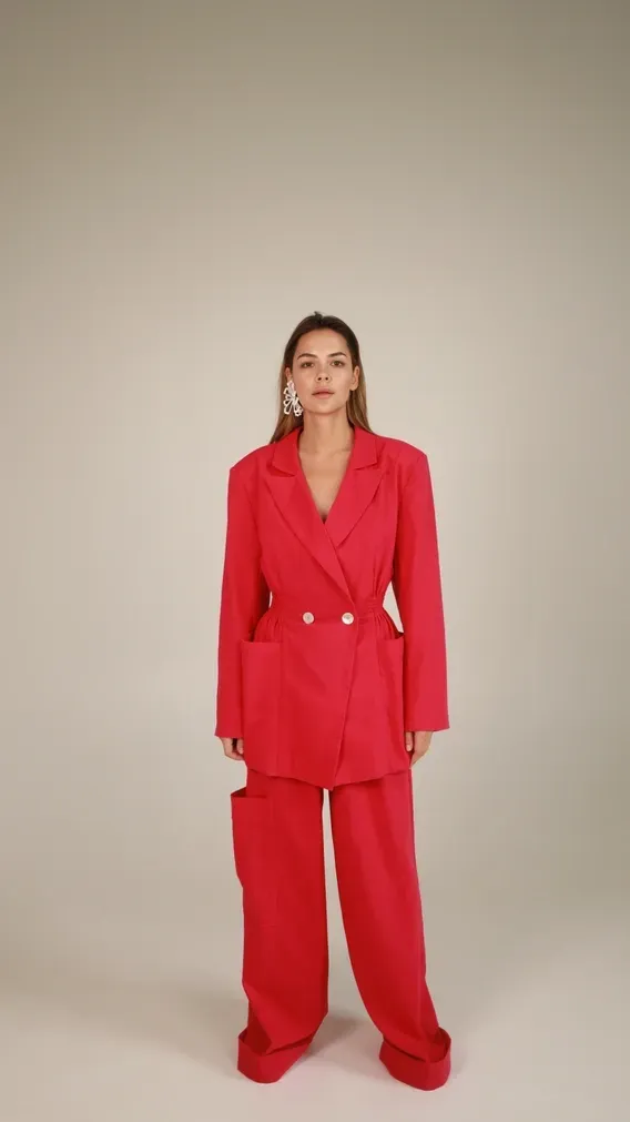 linen blazer wtih flexible waist - raspberry