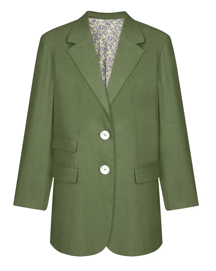 oversized linen blazer - olive