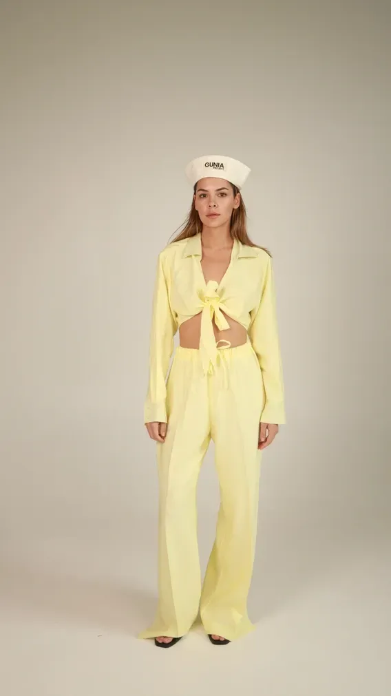 wide-leg trousers with ties - lemon