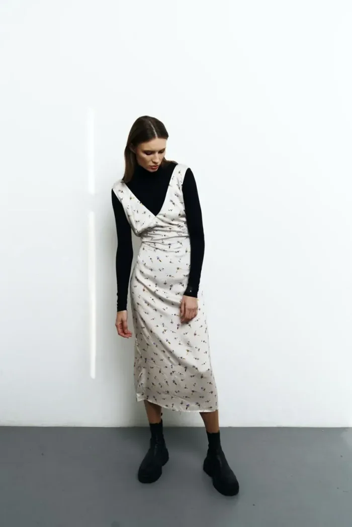 viscose dress with open back - floral print