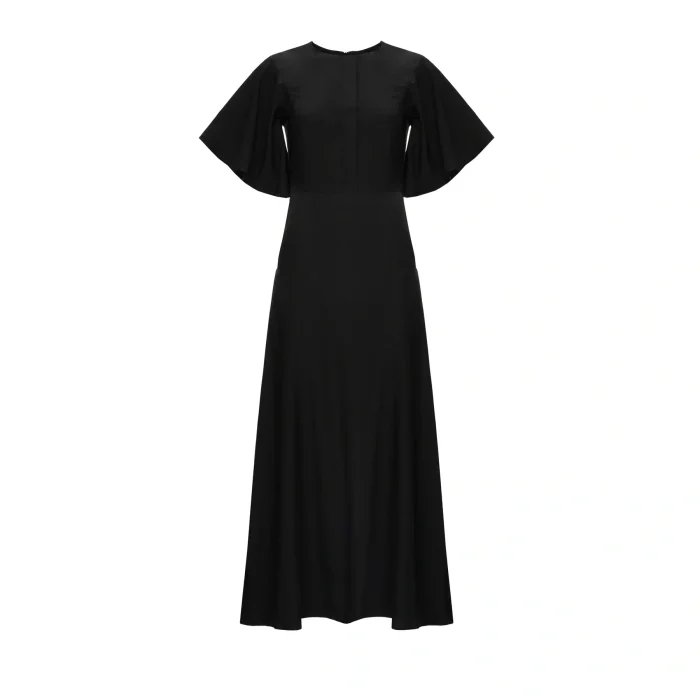 wool midi dress with a slit - black