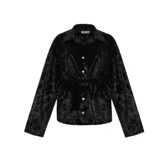 velour PJ suit with a belt - black